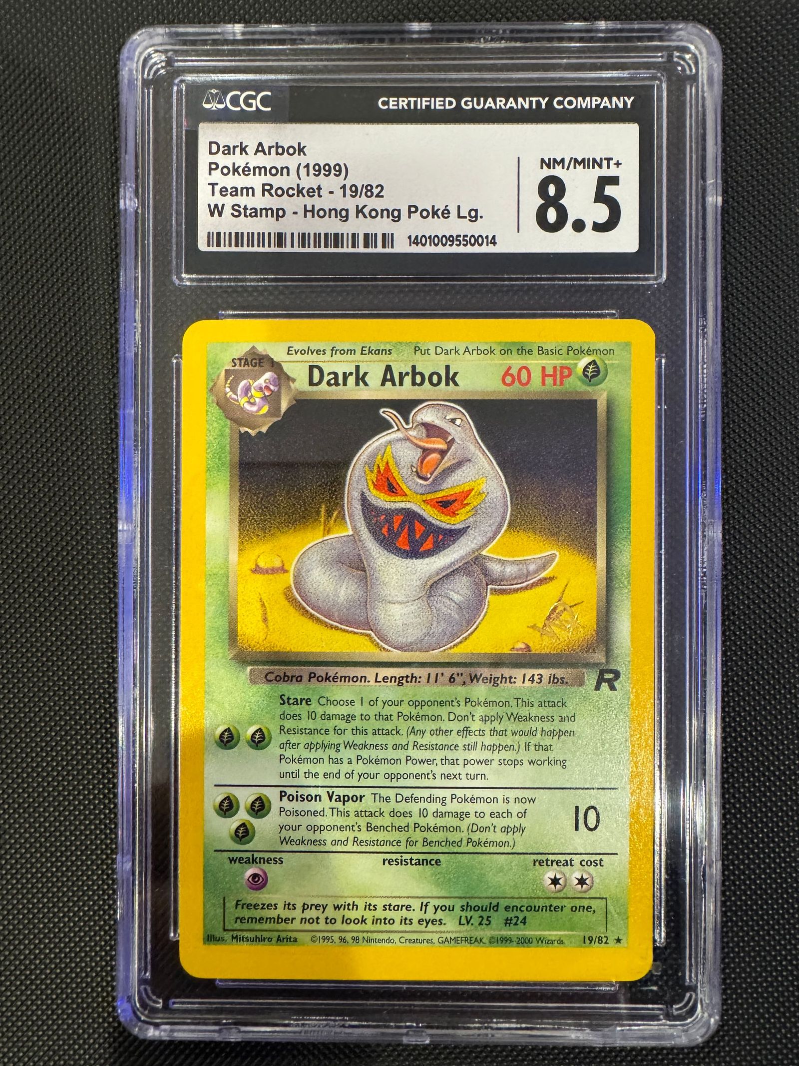1999 Team Rocket Dark Arbok #19/82 CGC 8.5