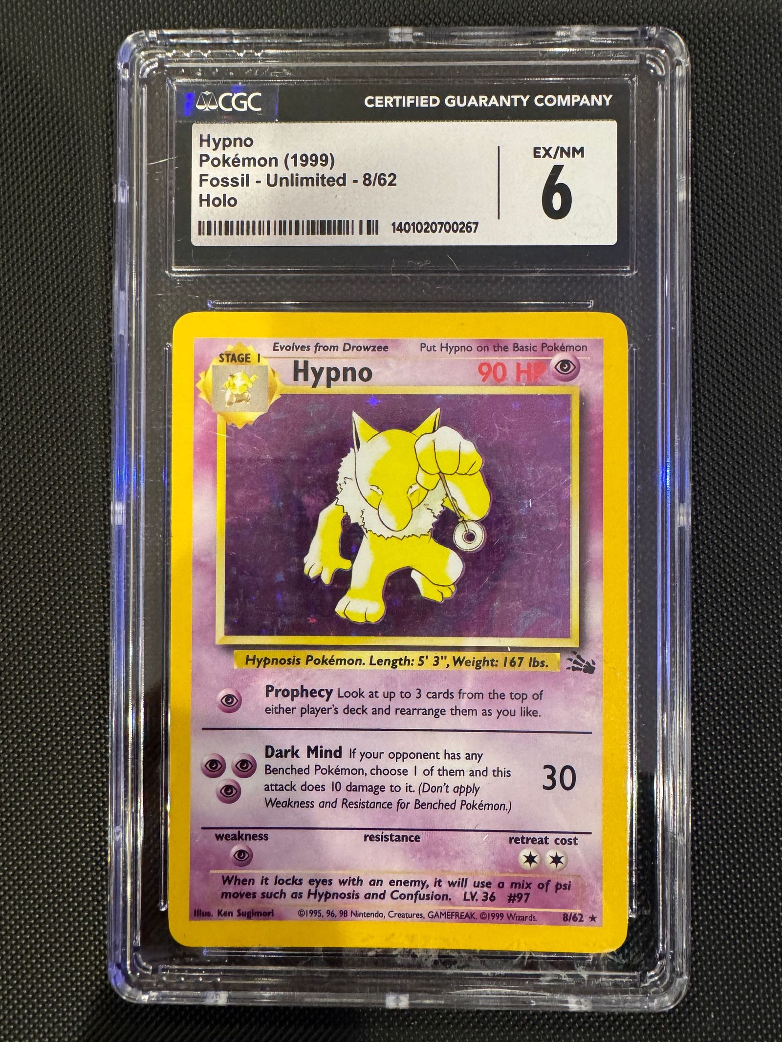 1999 Fossil Hypno #8/62 CGC 6